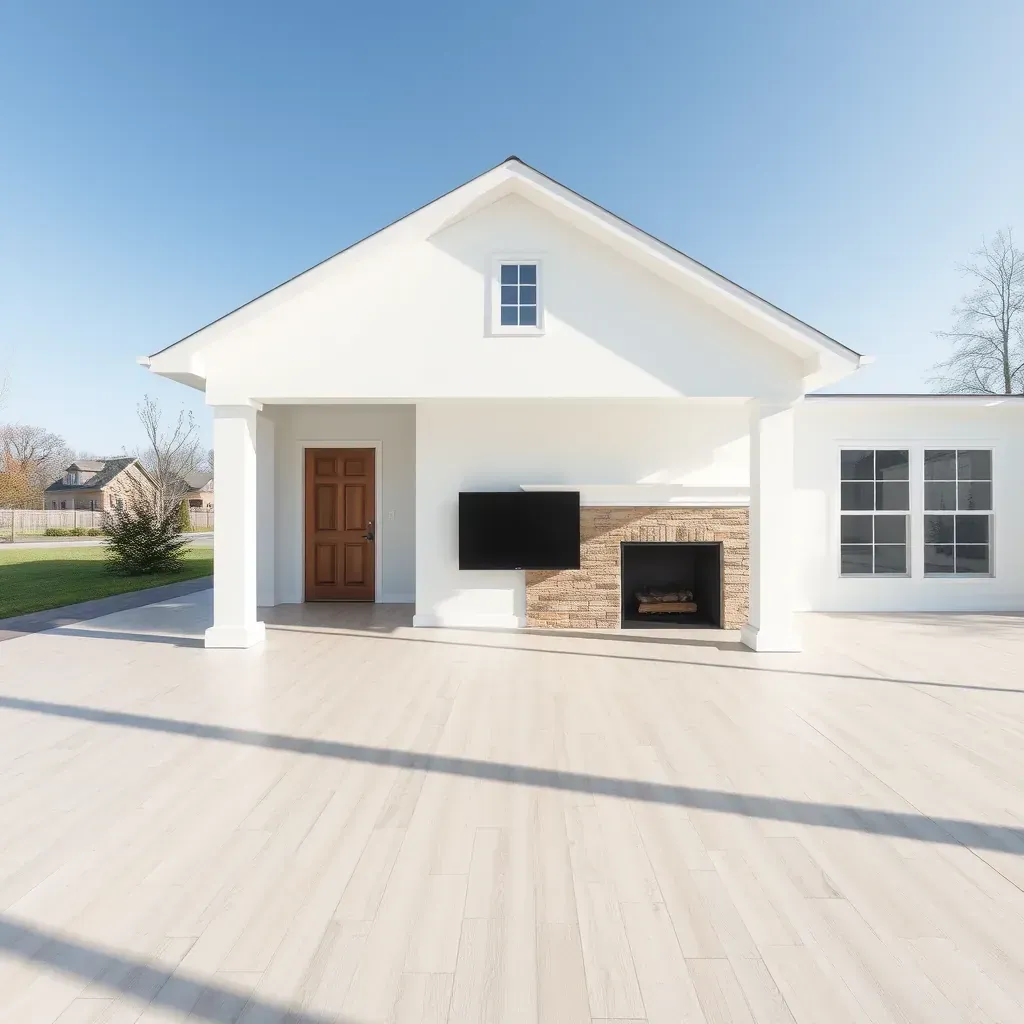 Beautiful renovated Dunn, NC home exterior with vibrant paint, modern windows, lush landscaping, and welcoming porch.