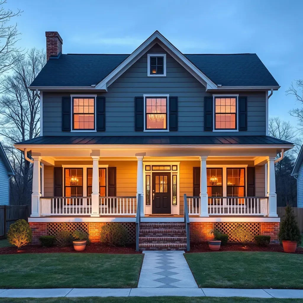 Renovated Carrboro home with modern rustic design, landscaped yard, porch, and ongoing remodeling under clear skies.