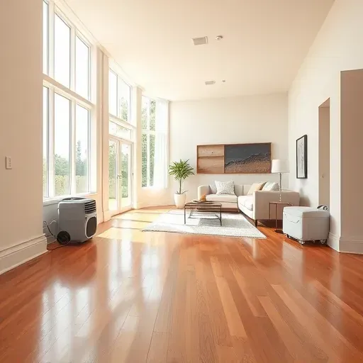Restored living room in Four Oaks, NC, showing water damage repair with polished hardwood floors, clean walls, and natural light.