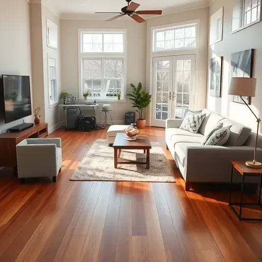 Restored Cary, NC living room with clean hardwood floors, repaired walls, polished furniture, natural light, and restoration equipment.