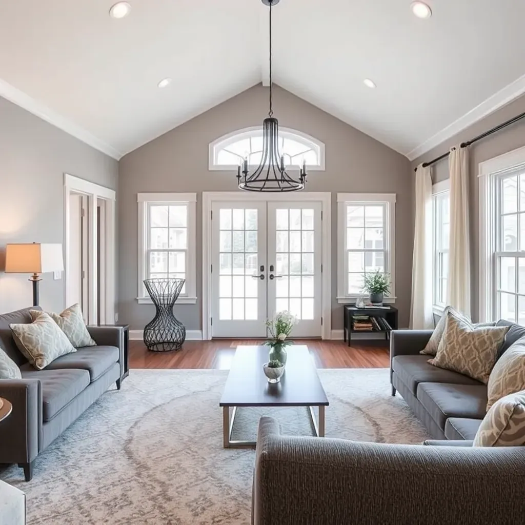 Detailed depiction of a renovated home in Butner, NC with fresh siding, new windows, lush yard, tools, and scaffolding.