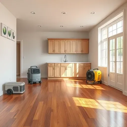 Water damage restoration in Lillington, NC: repaired basement with polished hardwood, dry walls, new cabinetry, and clean flooring.