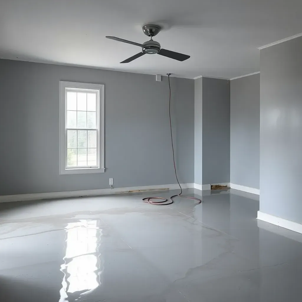 Water damage restoration in Spring Hope, NC: soaked carpet, drying equipment, mold signs, and water-stained walls.