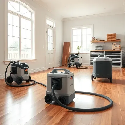 Restored interior in Angier, NC, showing water damage repair with polished hardwood floors, bright walls, and drying equipment.