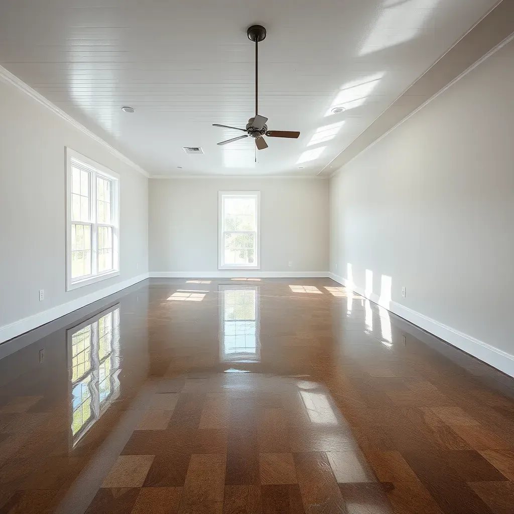 Water damage restoration in Spring Hope, NC shows flooded room with drying equipment, damaged drywall, and water-stained walls.