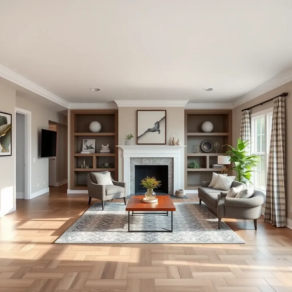 A renovated Louisburg, NC home with fresh paint, new windows, landscaped yard, scaffolding, and remodeling tools.