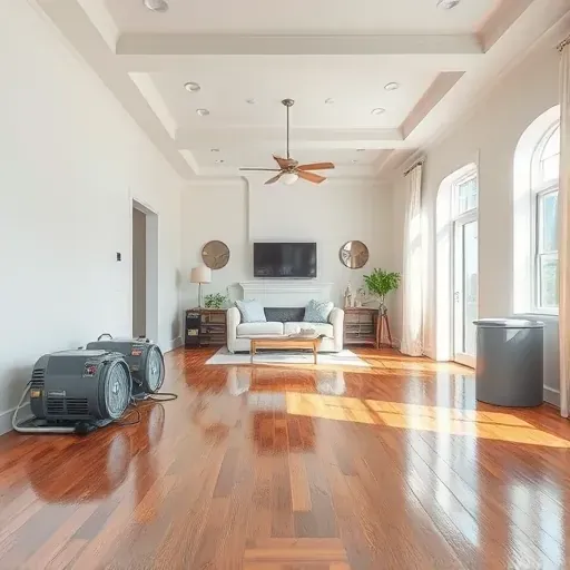 Restored interior in Mebane, NC featuring hardwood floors, drywalls, repaired ceiling, and restoration tools.