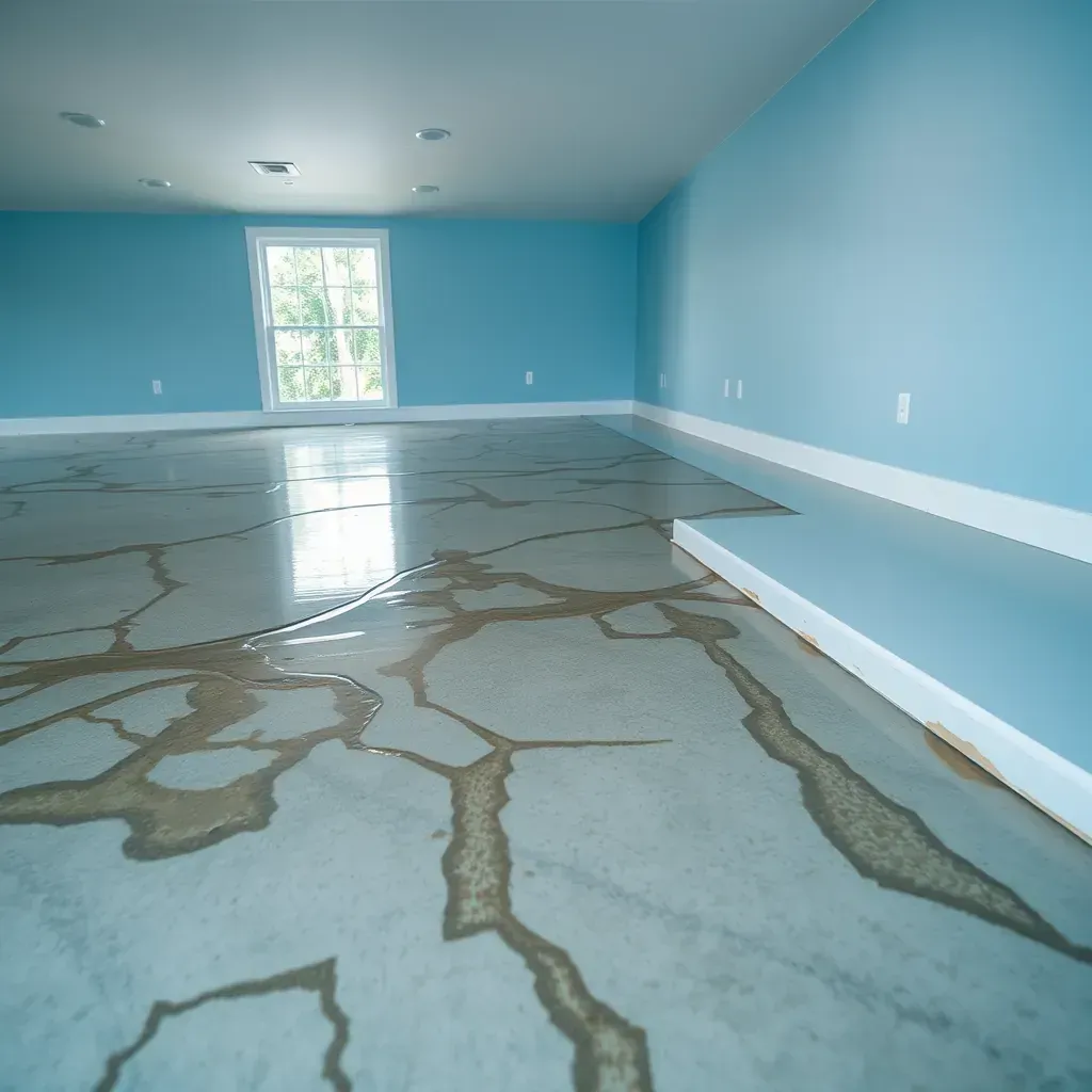 Water damage restoration in Lillington, NC showing soaked flooring, warped drywall, mold, and dehumidifiers in a home.