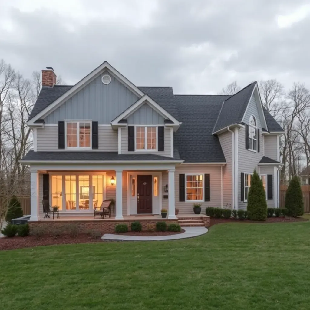 Charming Mebane, NC home undergoing renovation with fresh paint, new porch, tools, and lush natural surroundings.