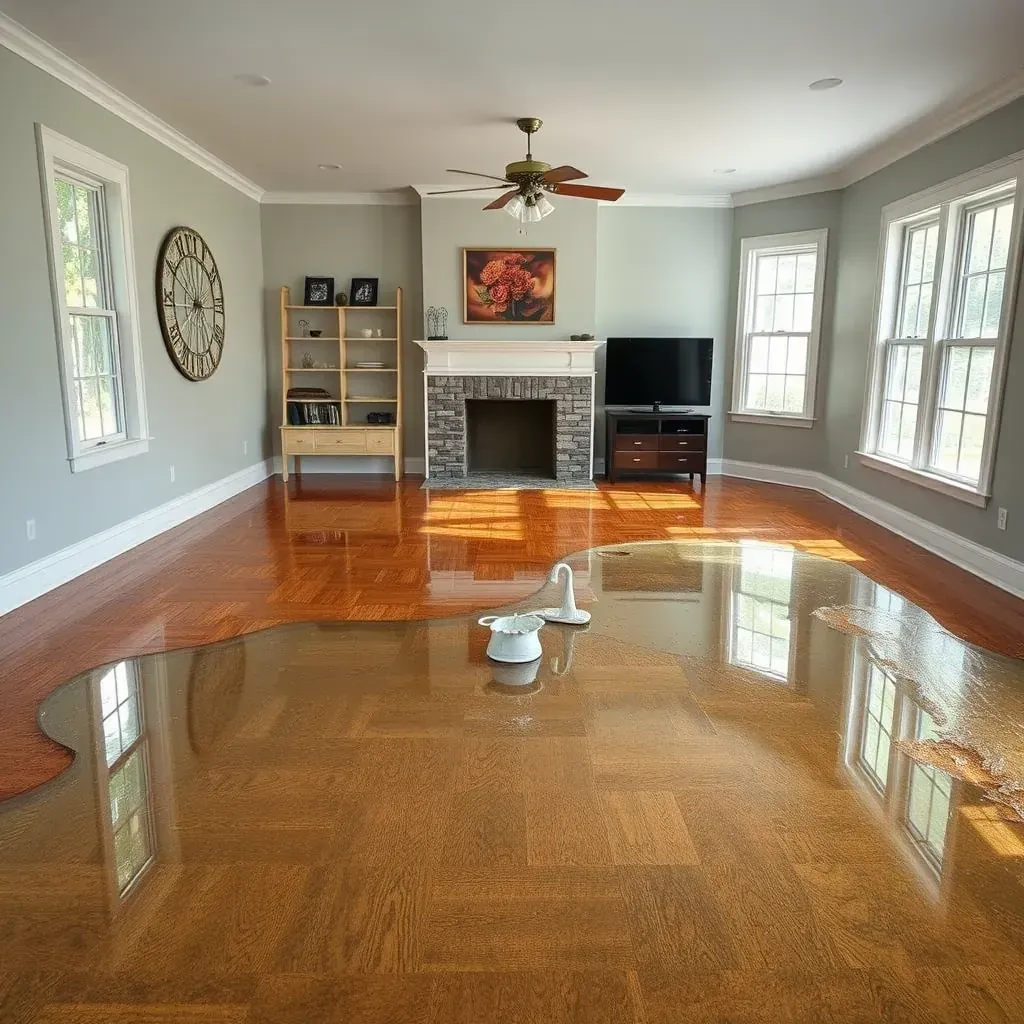 Water damage restoration in Wendell, NC: soaked floors, peeling drywall, restoration equipment, and local greenery.