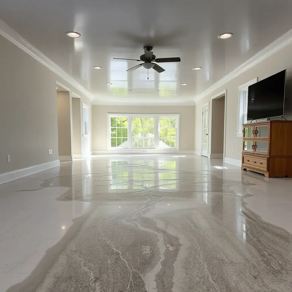 Water damage in Garner, NC home with flooded floors, peeling drywall, and restoration equipment like fans and dehumidifiers.