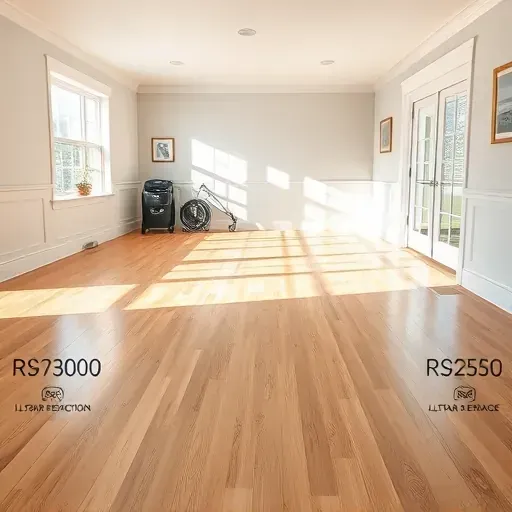 Restored Cary, NC living room with polished floors, dry drywall, drying equipment, and organized tools showing water damage recovery.
