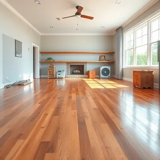 Restored Youngsville, NC living room showing repaired hardwood floors, dry surfaces, new insulation, and restoration equipment.