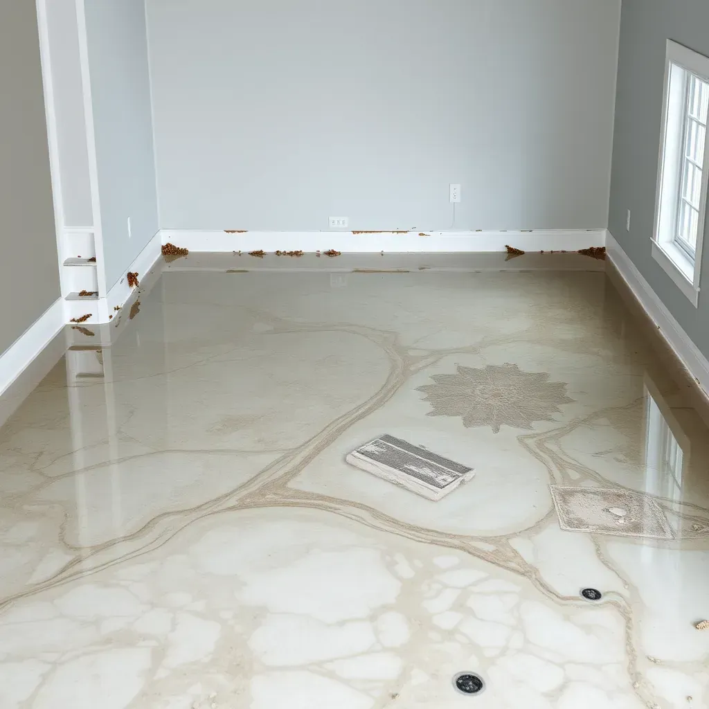 Water damage restoration scene in a Coats, NC home's living room with drying equipment and water-stained walls.