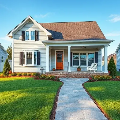 Renovated Coats, NC home with updated siding, landscaped yard, cozy porch, vibrant flowerbeds, and clear blue sky.
