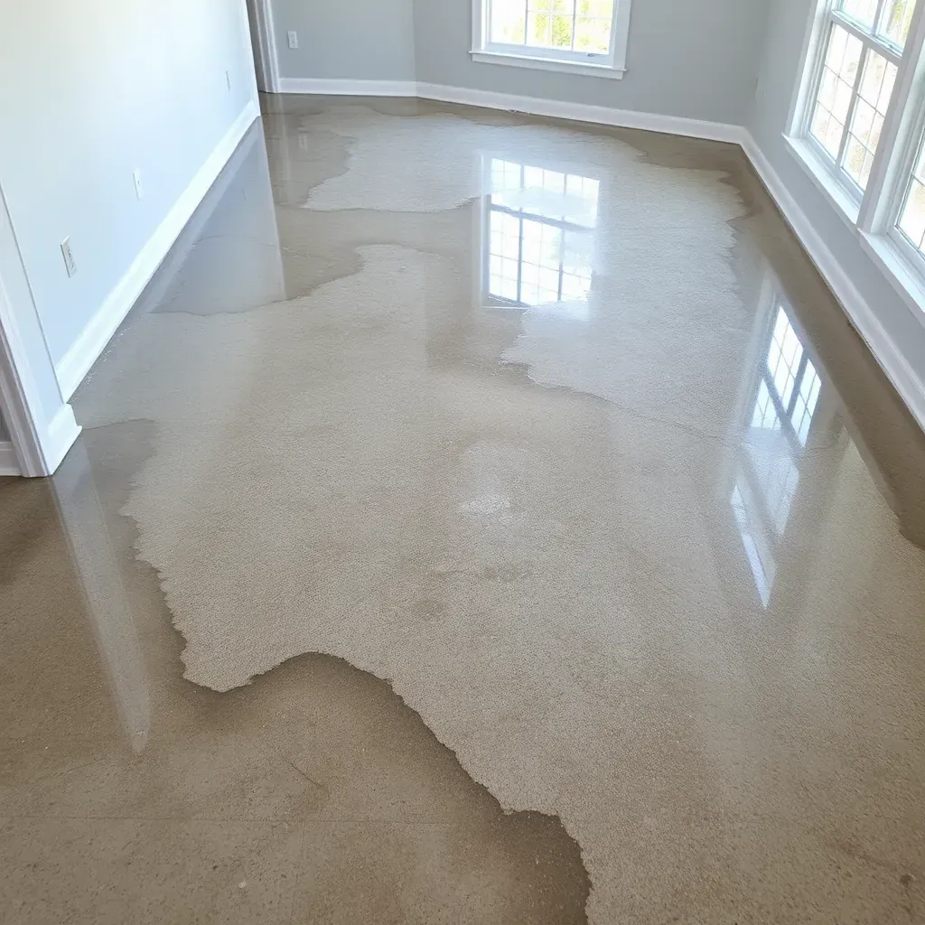 Water damage restoration in Knightdale, NC shows a clean, organized space with water-affected floors, drywall, and professional equipment.