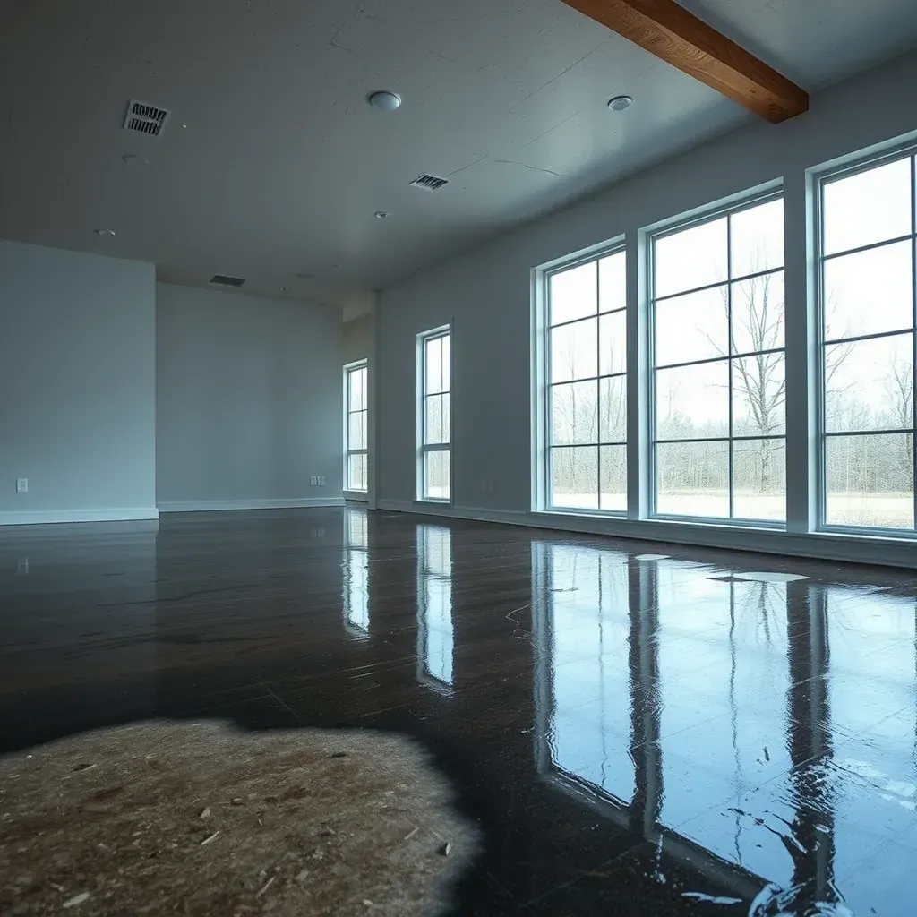 Water damage restoration in Rolesville, NC, showing wet floors, peeling drywall, and equipment like dehumidifiers and fans.