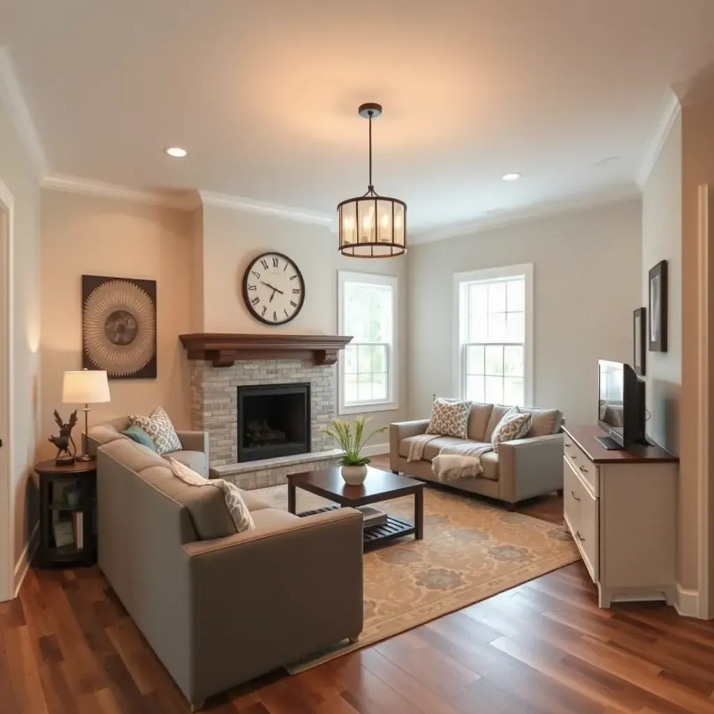 Renovated Fuquay-Varina home with beige siding, white trim, lush landscaping, driveway, and ongoing remodeling.