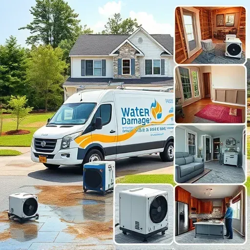 Wendell, NC water damage restoration scene with truck, drying equipment, soaked flooring, and organized cleanup efforts.