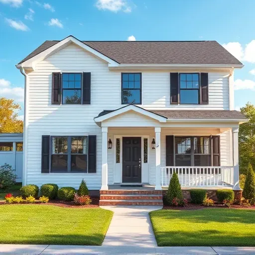 Renovated Mebane, NC home exterior with white siding, dark gray trim, landscaped yard, and welcoming front porch.