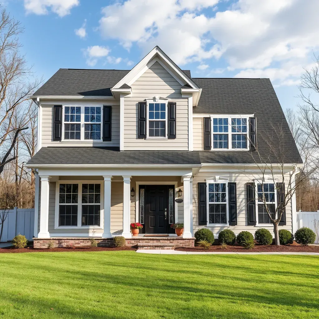 Beautiful restored home in Holly Springs, NC, with vibrant exterior, landscaped gardens, updated window trims, and modern architectural details.