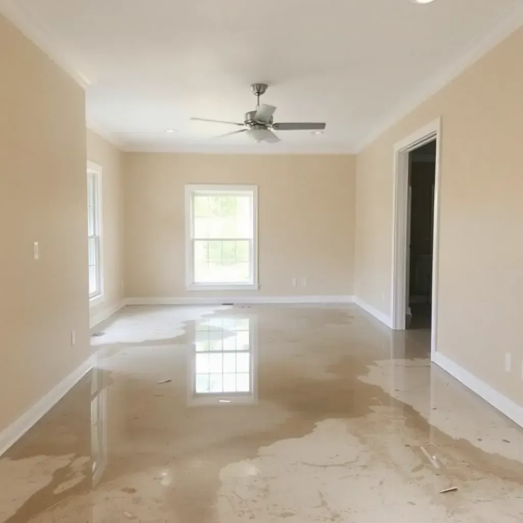 Water damage restoration in Dunn, NC showing wet floors, drying equipment, and affected walls in a residential home.