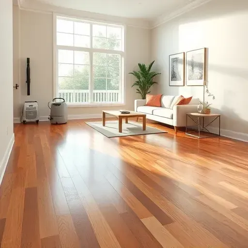 Water damage restoration in Wilson's Mills, NC: flooded room with drying equipment, wet drywall, water stains, and restoration tools.