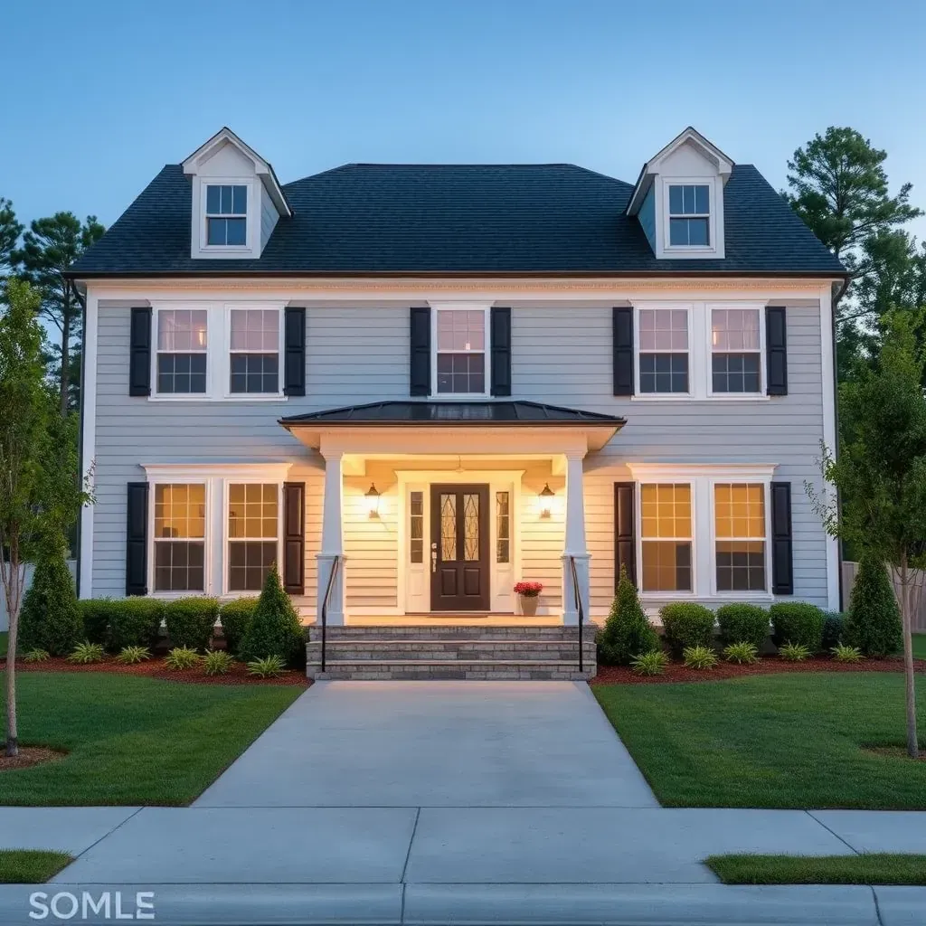 Home restoration in Clayton, NC: a charming house with new siding, scaffolding, tools, and lush greenery.