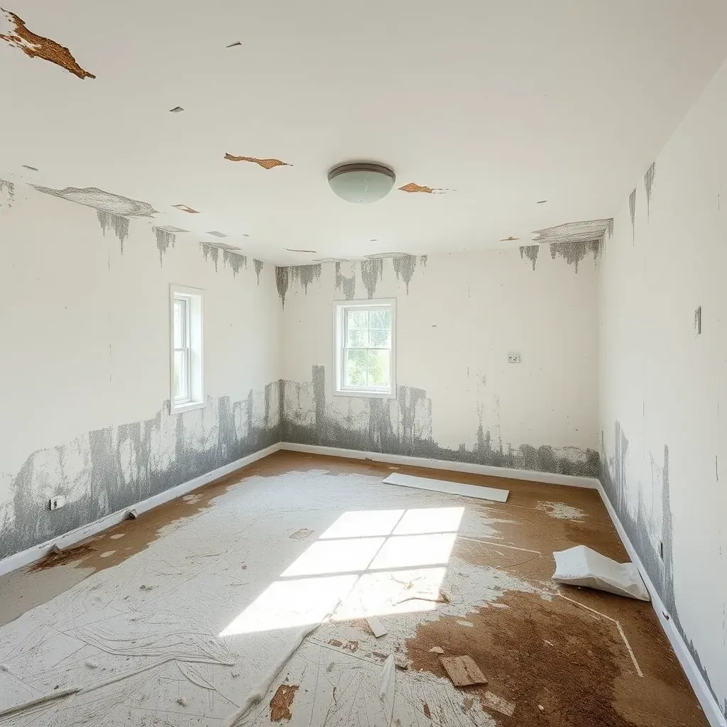 Mold remediation in a Raleigh home: removed mold, containment barriers, air scrubbers, and protective plastic coverings.