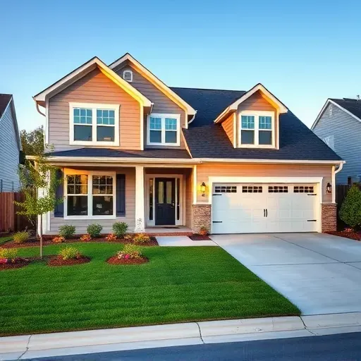 Charming modern Apex home with new siding, pristine windows, landscaped yard, and stylish garage under a clear blue sky.