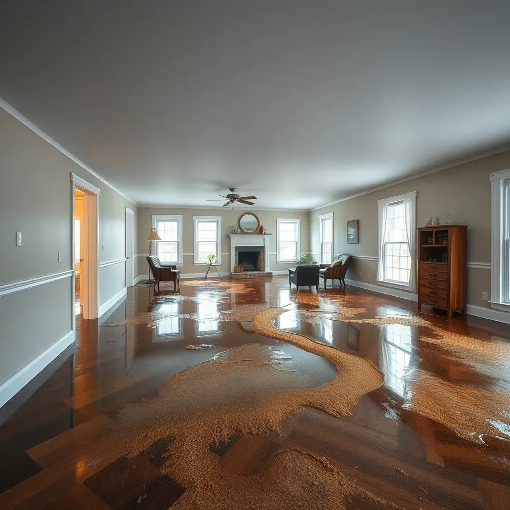 Water damage repair scene in Coats, NC: dry drywall, moisture meters, air movers, dehumidifiers in an active restoration.