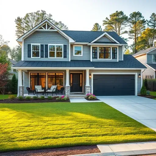 Modern renovated home in Clayton, NC with landscaped yard, large windows, sleek garage, and stylish porch in natural sunlight.