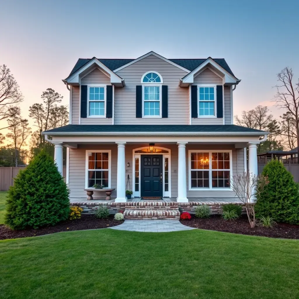 Lillington, NC home renovation with new siding, windows, lush yard, tools, and detailed exterior during remodeling.