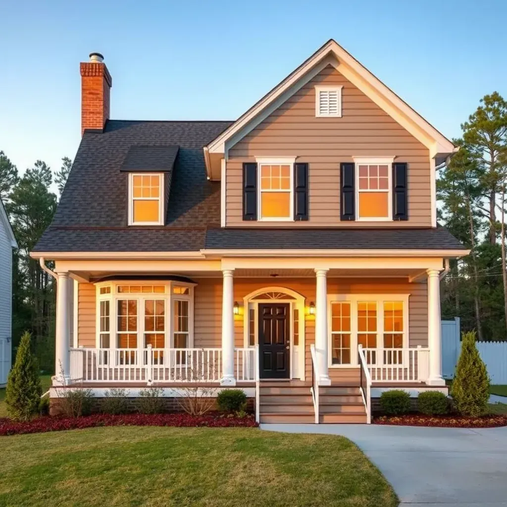 Charming Bunn NC home renovation scene with fresh paint, new windows, construction materials, and scenic rural background.