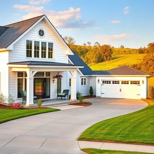 Renovated Pittsboro NC modern farmhouse with white siding, energy-efficient windows, welcoming porch, lush lawn, and scenic rural backdrop.