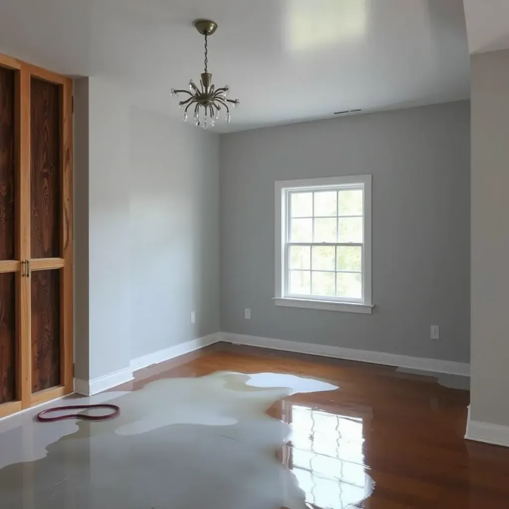 Water damage restoration scene in Spring Hope, NC showing soaked floors, drying equipment, and water-stained walls.