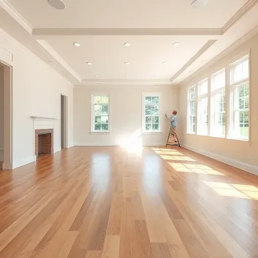 Restored Mebane living room showing polished hardwood, freshly painted walls, recessed lighting, and organized drying tools.
