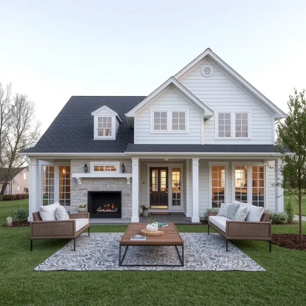 A Morrisville, NC home with fresh paint, new siding, landscaped yard, wooden porch, and construction tools in the driveway.