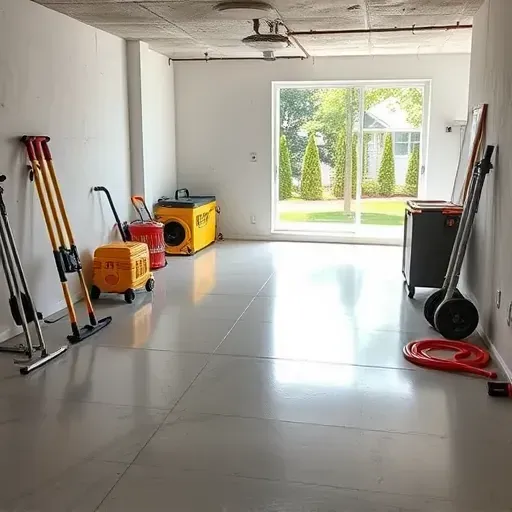 Restored basement in Four Oaks, NC with polished floors, moisture-resistant paint, organized tools, and natural lighting.