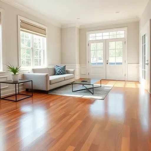 Restored Middlesex, NC living room with hardwood floors, neutral walls, large windows, modern furniture, and fresh decor.