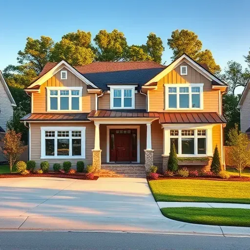 Stunning modern home in Cary, NC with landscaped garden, large windows, clean lines, and a welcoming porch during golden hour.