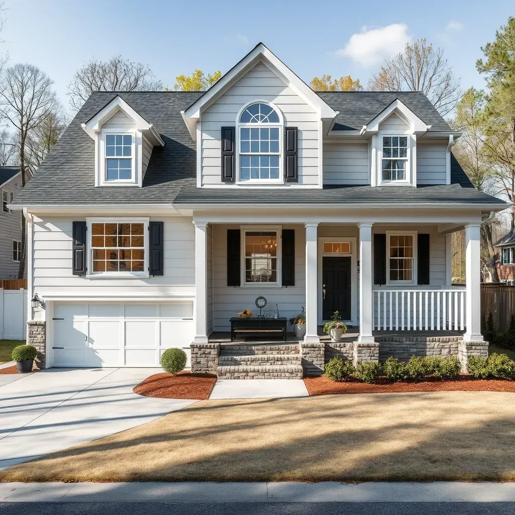 High-quality exterior of a renovated Wendell, NC home with fresh siding, modern windows, landscaped yard, and updated porch.