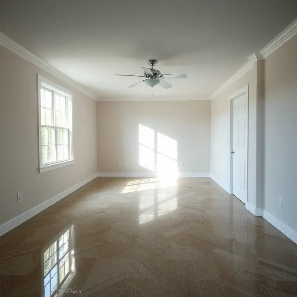 Water damage restoration scene in Benson, NC featuring a cleaned basement with drying equipment, water stains, and restoration tools.
