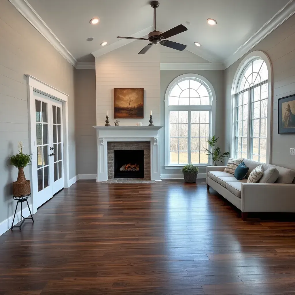 A detailed home restoration project in Creedmoor, NC, featuring workers renovating a residential interior with tools and materials.
