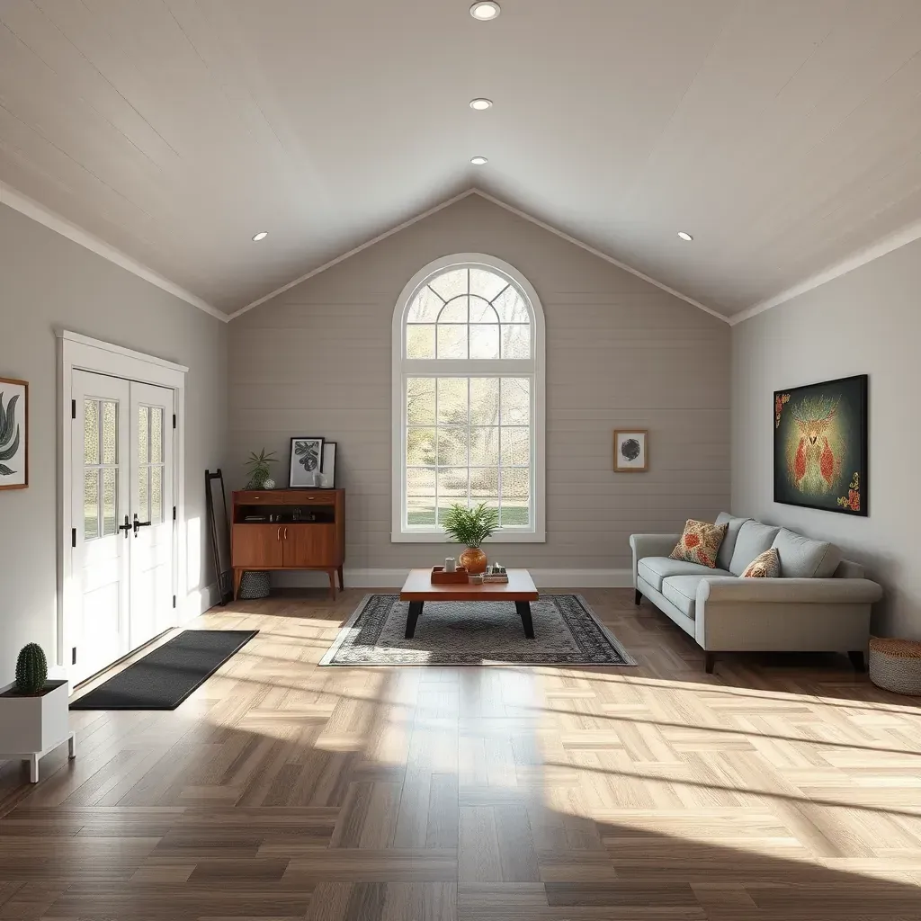 Beautiful home in Archer Lodge, NC with gray siding, white trim, large windows, front porch, and landscaped yard.