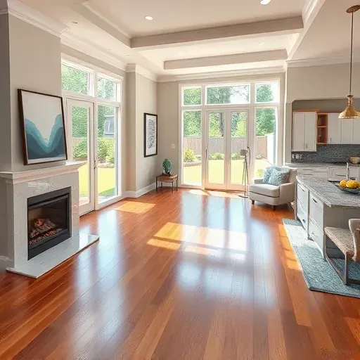 Finished home renovation in Four Oaks, NC showcasing modern interiors, hardwood floors, marble fireplace, and lush backyard.