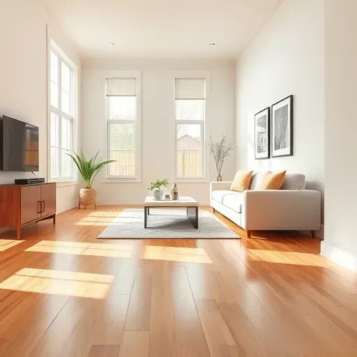 Restored modern living room in Erwin, NC, featuring pristine hardwood floors, fresh walls, stylish furniture, and bright natural light.