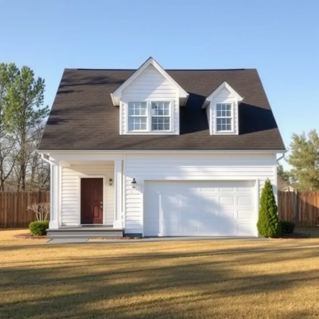 Home renovation in Wilson's Mills, NC, featuring a revamped house with fresh siding, a red door, and ongoing remodeling work.