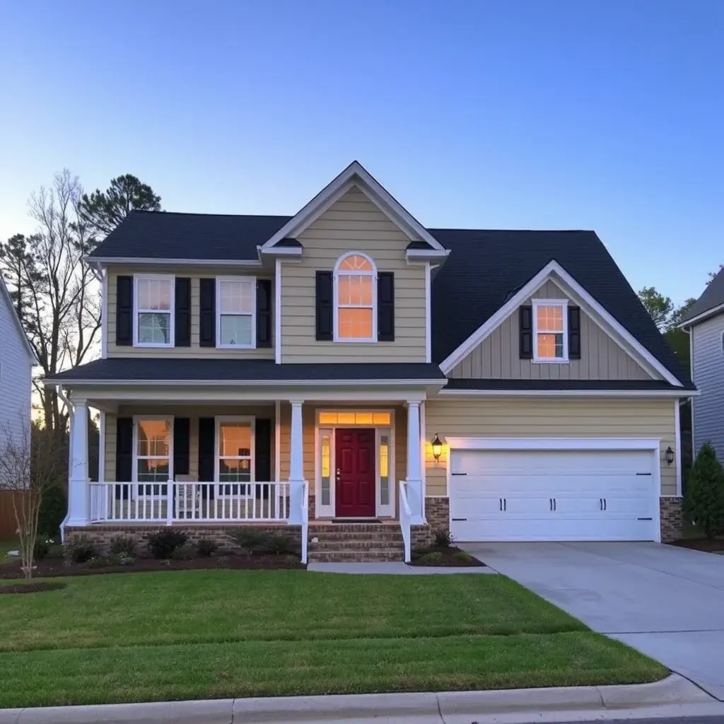 A restored suburban Fuquay-Varina, NC home with fresh paint, modern siding, energy-efficient windows, and landscaped yard.