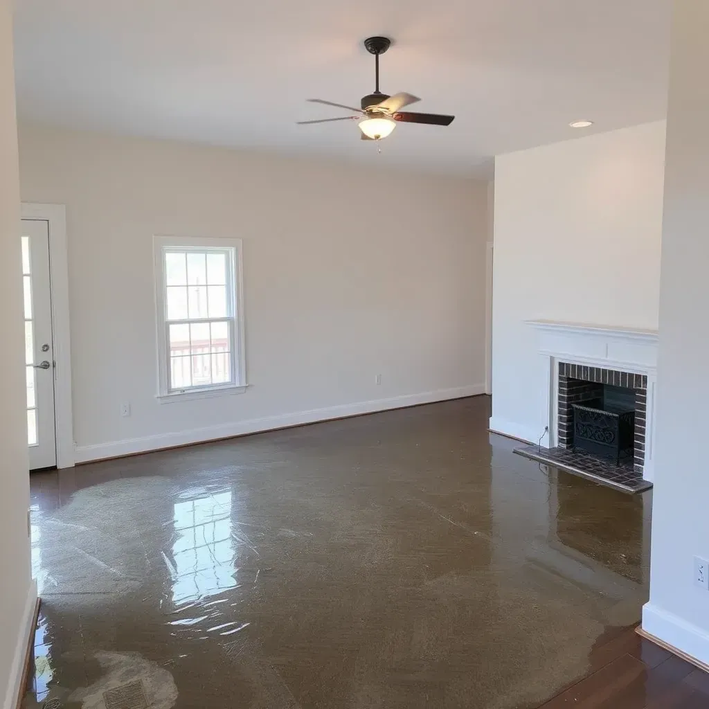 Water damage restoration scene in a Franklinton, NC home with drying equipment, wet walls, warped floors, and moisture assessment tools.